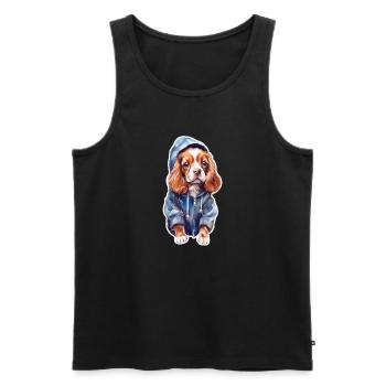 Funny spaniel in dog clothes. - Men's Premium Organic Tank Top - black - Front - AI Model Male 178 light (178cm)