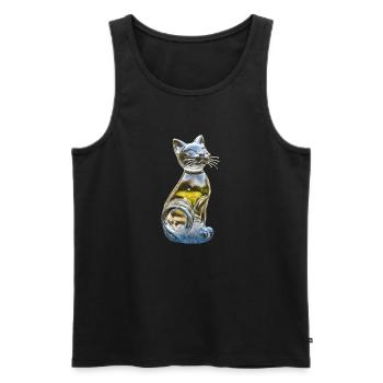 Sculpture of a cat made of water / drops of water - Men's Premium Organic Tank Top - black - Front - AI Model Male 178 light (178cm)