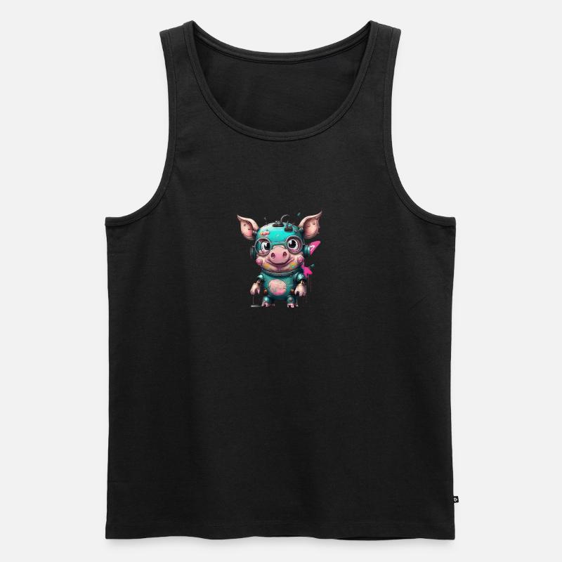 Roboter Schwein - Männer Premium Bio Tank Top - Schwarz