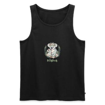 Maman Koala ours câlin I Couronne florale maman I Koala - Débardeur bio Premium Homme - noir - Devant - AI Model Male 178 light (178cm)