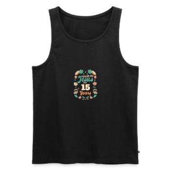 Loved By Jesus For 15 Years 15th Birthday - Men's Premium Organic Tank Top - black - Front - AI Model Male 178 light (178cm)