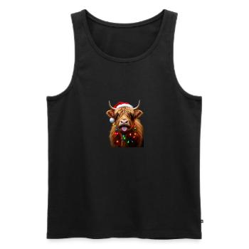 Schottische Hochlandkuh mit Weihnachtslichter-Charme - Männer Premium Bio Tank Top - Schwarz - Vorne - AI Model Male 178 light (178cm)
