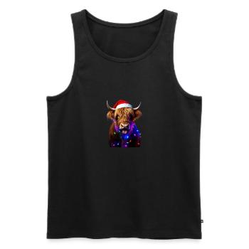 Schottische Highland-Kuh mit Weihnachtsbeleuchtung Weihnachten - Männer Premium Bio Tank Top - Schwarz - Vorne - Michal (187cm)