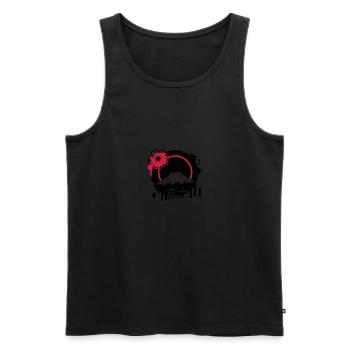 Fujiyama avec fleur de cerisier et calligraphie - Débardeur bio Premium Homme - noir - Devant - AI Model Male 178 light (178cm)
