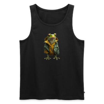 So ein Unwetter denkt der Frosch mit Regenjacke - Männer Premium Bio Tank Top - Schwarz - Vorne - AI Model Male 178 light (178cm)