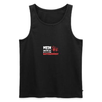Mon costume est maculé de sang dans la lessive - Débardeur bio Premium Homme - noir - Devant - AI Model Male 178 light (178cm)