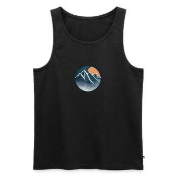 Graphique de montagne dessiné bleu avec rayures - Débardeur bio Premium Homme - noir - Devant - AI Model Male 178 light (178cm)