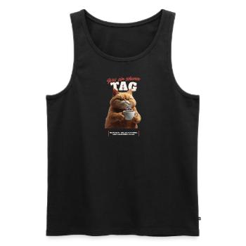 Rebellische Katze mit Kaffee – Lustiges Design - Männer Premium Bio Tank Top - Schwarz - Vorne - AI Model Male 178 light (178cm)