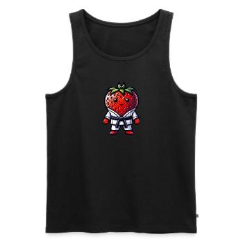 Karaté Fraise Drôle pour tous les âges - Débardeur bio Premium Homme - noir - Devant - AI Model Male 178 light (178cm)