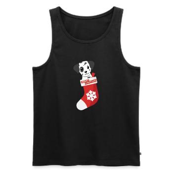 Pfotschafter X-Mas - Dalmatian in Santa Claus boot - Men's Premium Organic Tank Top - black - Front - AI Model Male 178 light (178cm)