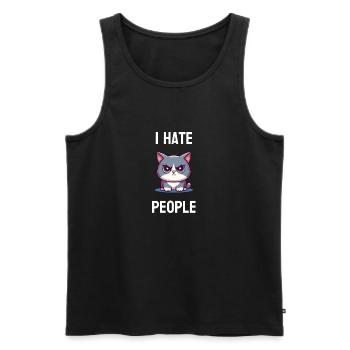 I hate people lustige graue katze - Männer Premium Bio Tank Top - Schwarz - Vorne - Michal (187cm)