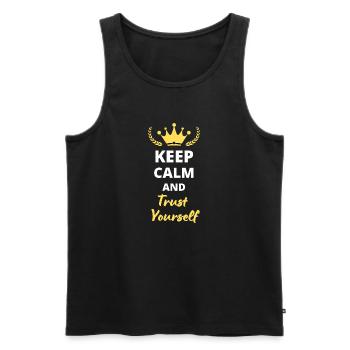 "Bleib ruhig und vertraue dir selbst" - Männer Premium Bio Tank Top - Schwarz - Vorne - Michal (187cm)