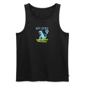 Dinosaure Rex Football 9 Joyeux Anniversaire Bleu - Débardeur bio Premium Homme - noir - Devant - Michal (187cm)