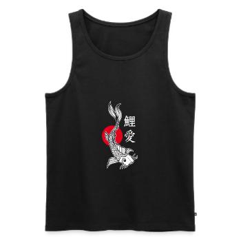 Koi illustration point rouge écriture japonaise - Débardeur bio Premium Homme - noir - Devant - AI Model Male 178 light (178cm)