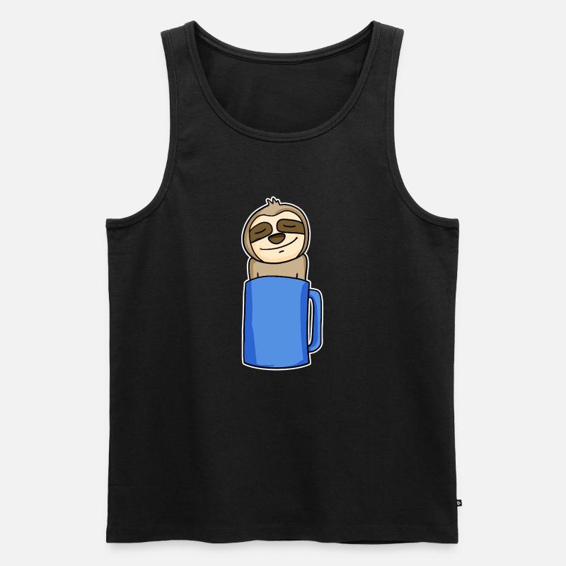 Faultier im Kaffeebecher - Männer Premium Bio Tank Top - Schwarz