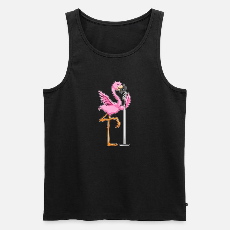 Flamingo beim Singen mit Mikrofon - Männer Premium Bio Tank Top - Schwarz