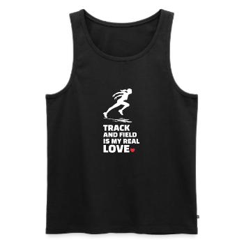 I love athletics - Men's Premium Organic Tank Top - black - Front - AI Model Male 178 light (178cm)