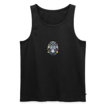 Monkey with DJ headphones and sunglasses - Men's Premium Organic Tank Top - black - Front - Michal (187cm)