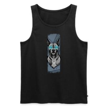 Steel Resolve: Pitbull's Azure Vigil - Men's Premium Organic Tank Top - black - Front - AI Model Male 178 light (178cm)