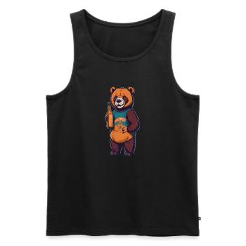 Bear with beer bottle boozing drinking beer - Men's Premium Organic Tank Top - black - Front - Michal (187cm)