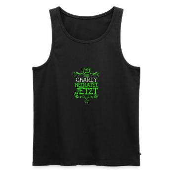 Bachelor Charly - Men's Premium Organic Tank Top - black - Front - AI Model Male 178 light (178cm)
