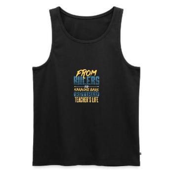 Des règles aux bars karaoké La vie d’un enseignant à la retraite - Débardeur bio Premium Homme - noir - Devant - AI Model Male 178 light (178cm)