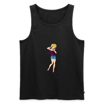 Musik hörende Blondine, Frau Geschenk - Männer Premium Bio Tank Top - Schwarz - Vorne - AI Model Male 178 light (178cm)