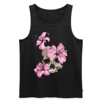 Totenkopf mit Lilien - Männer Premium Bio Tank Top - Schwarz - Vorne - AI Model Male 178 light (178cm)