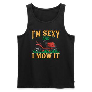 Je suis sexy et je tonds ça Lawn Care Ride On M - Débardeur bio Premium Homme - noir - Devant - AI Model Male 178 light (178cm)