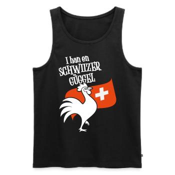 Krähender Hahn vor Schweizer Flagge für den Bauer! - Männer Premium Bio Tank Top - Schwarz - Vorne - Michal (187cm)