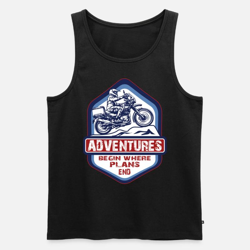 Adventures begin where plans end -Motorcycle - Men's Premium Organic Tank Top - black