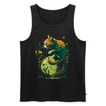 Chat fantastique jouant avec un poisson d’or - Débardeur bio Premium Homme - noir - Devant - AI Model Male 178 light (178cm)