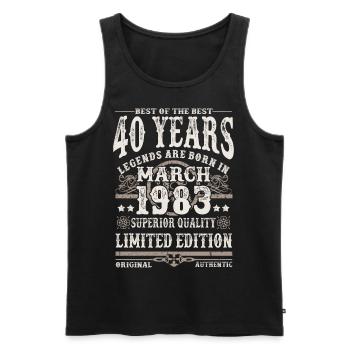 Born in March 1983 - 40 years old - Men's Premium Organic Tank Top - black - Front - Michal (187cm)