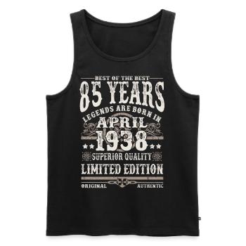Born in April 1938 - 85 years old - Men's Premium Organic Tank Top - black - Front - Michal (187cm)