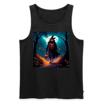 Kürbiskopfmann im düsteren Wald - Männer Premium Bio Tank Top - Schwarz - Vorne - Michal (187cm)