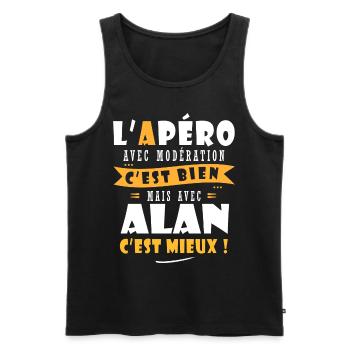 Alan Apero T shirt Humour personnalisé alan - Débardeur bio Premium Homme - noir - Devant - Michal (187cm)