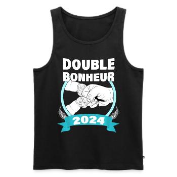 Grossesse Bébé Papa De Jumeaux Double Bonheur 2024 - Débardeur bio Premium Homme - noir - Devant - Michal (187cm)