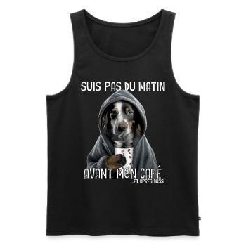 Hund und Morgenkaffee Humor Zitat - Männer Premium Bio Tank Top - Schwarz - Vorne - AI Model Male 178 light (178cm)