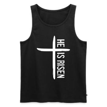 Il est ressuscité - Débardeur bio Premium Homme - noir - Devant - AI Model Male 178 light (178cm)