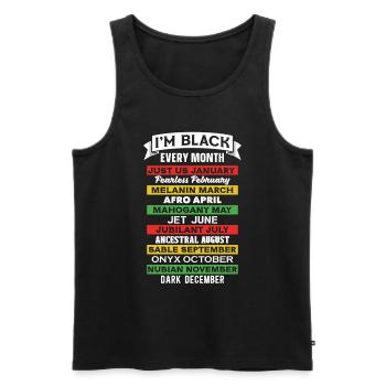 Je suis noir tous les mois. Histoire des Noirs - Débardeur bio Premium Homme - noir - Devant - Michal (187cm)