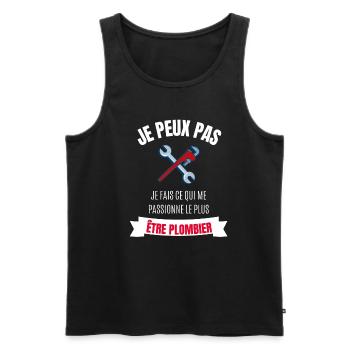 je peux pas je fais ma passion être plombier - Débardeur bio Premium Homme - noir - Devant - Michal (187cm)