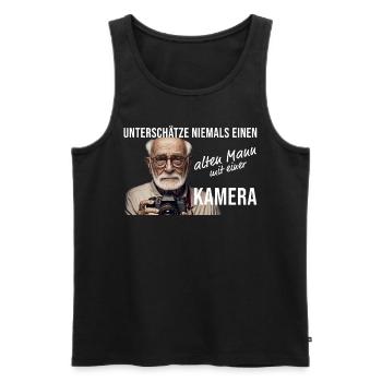 Unterschätze niemals einen alten Mann mit Kamera - Männer Premium Bio Tank Top - Schwarz - Vorne - Michal (187cm)