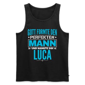 Luca Name Design - Männer Premium Bio Tank Top - Schwarz - Vorne - AI Model Male 178 light (178cm)