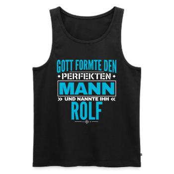 Rolf Name Design - Männer Premium Bio Tank Top - Schwarz - Vorne - AI Model Male 178 light (178cm)