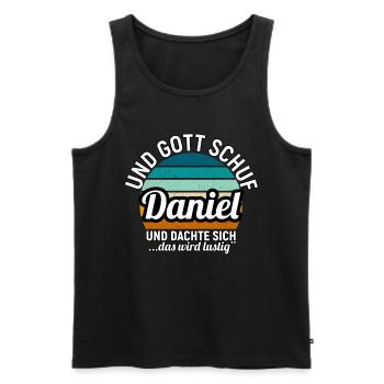 David - Männer Premium Bio Tank Top - Schwarz - Vorne - AI Model Male 178 light (178cm)