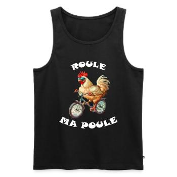 Roule ma poule, poule sur un velo, humour cycliste - Débardeur bio Premium Homme - noir - Devant - Michal (187cm)