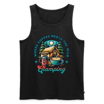 glamping and coffe - Men's Premium Organic Tank Top - black - Front - AI Model Male 178 light (178cm)