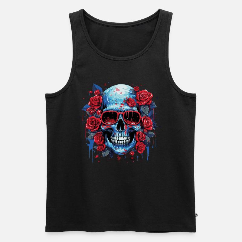 Grinsender Blumenschädel - Männer Premium Bio Tank Top - Schwarz