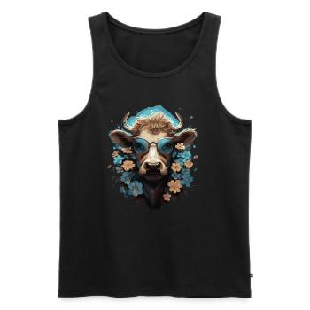 Lustige Kuh mit Blumen - Männer Premium Bio Tank Top - Schwarz - Vorne - AI Model Male 178 light (178cm)