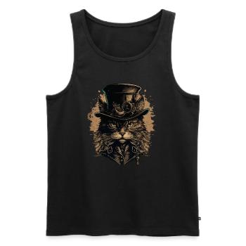 Steampunk Cat - Men's Premium Organic Tank Top - black - Front - AI Model Male 178 light (178cm)